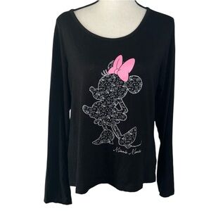 Disney Minnie Mouse Graphic Sleepwear Long Sleeve Sheer Back Top Size XL